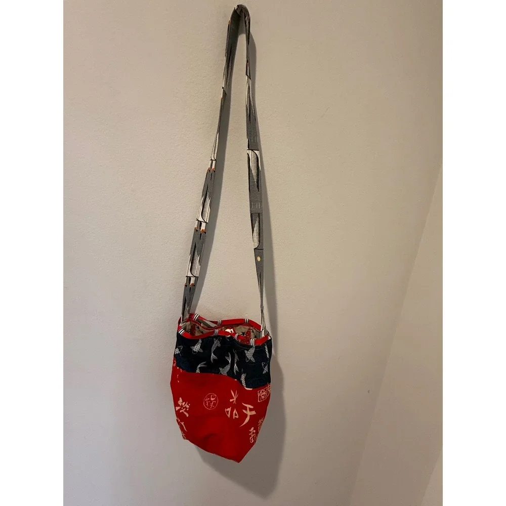 Vintage Handmade Japanese Komebukuro Reversible Rice Bag Crossbody Purse